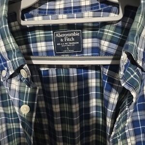 Abercrombie & Fitch Men's Blue and Green Plaid Shirt